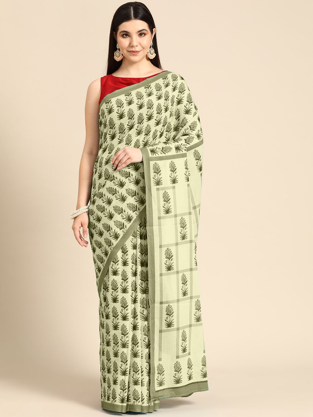 

BUTA BUTI Ethnic Motifs Printed Pure Cotton Saree, Mustard