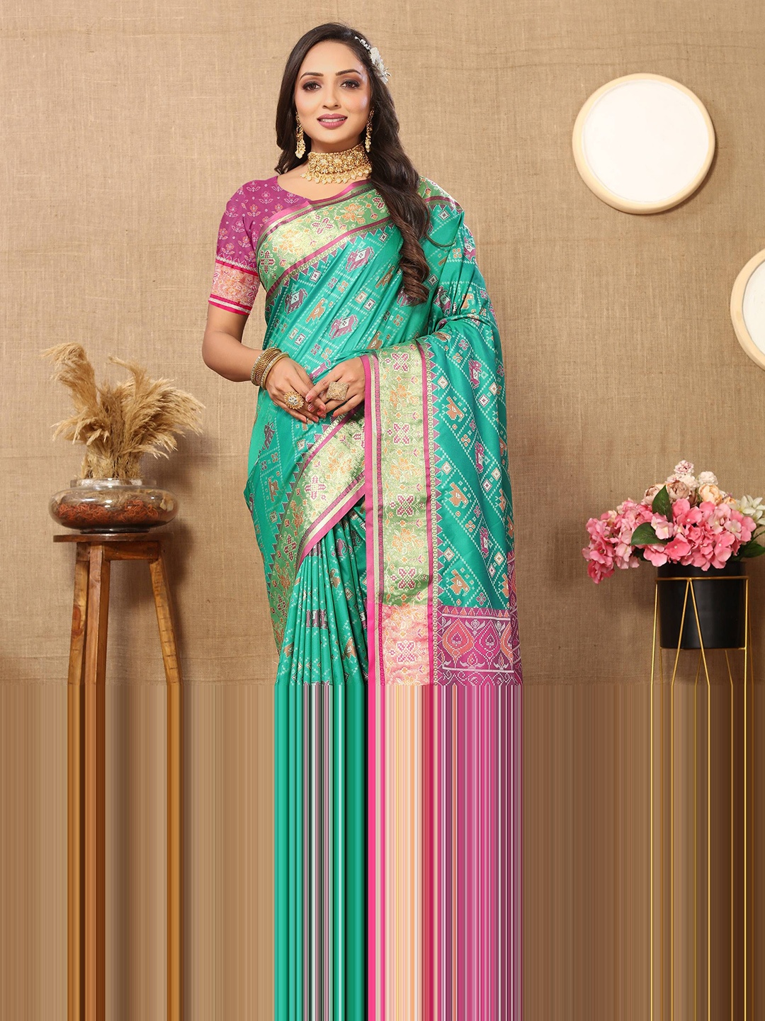 

Zeekha Woven Design Zari Pure Silk Kanjeevaram Saree, Turquoise blue