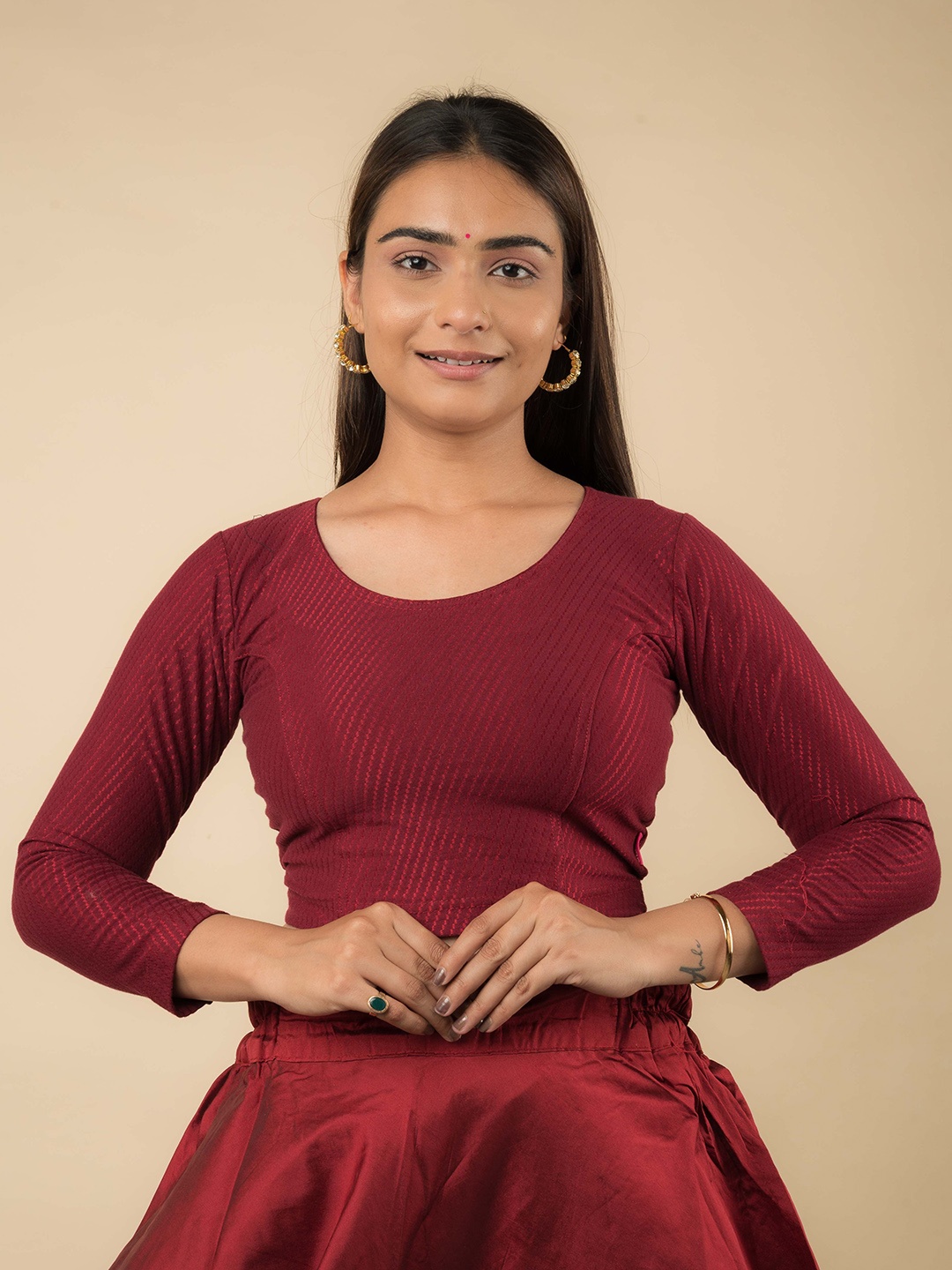 

Bindigasm's Advi Solid Non-Padded Cotton Saree Blouse, Maroon