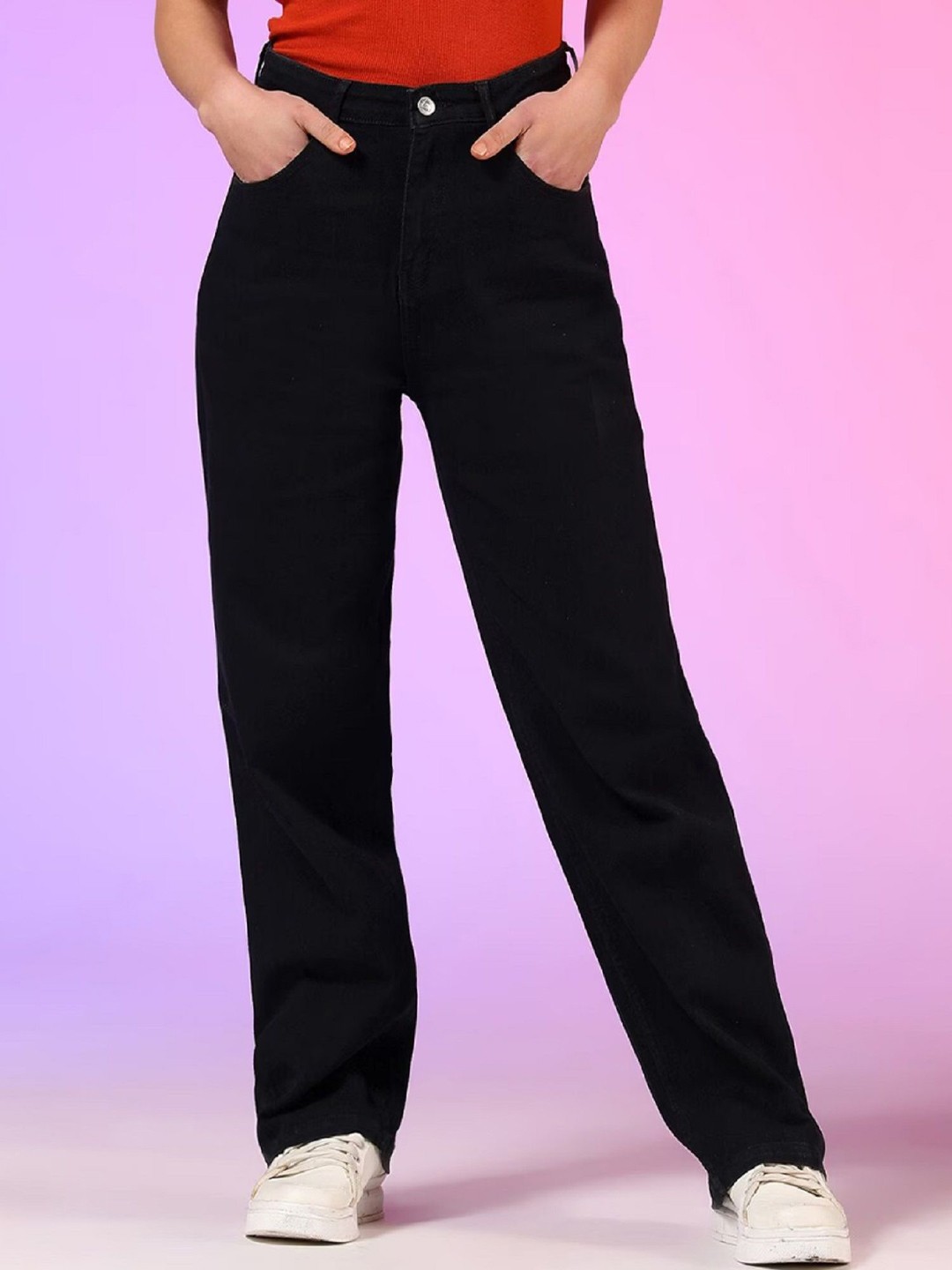 

Perfect Outlet Women Straight Fit High-Rise Stretchable Jeans, Black