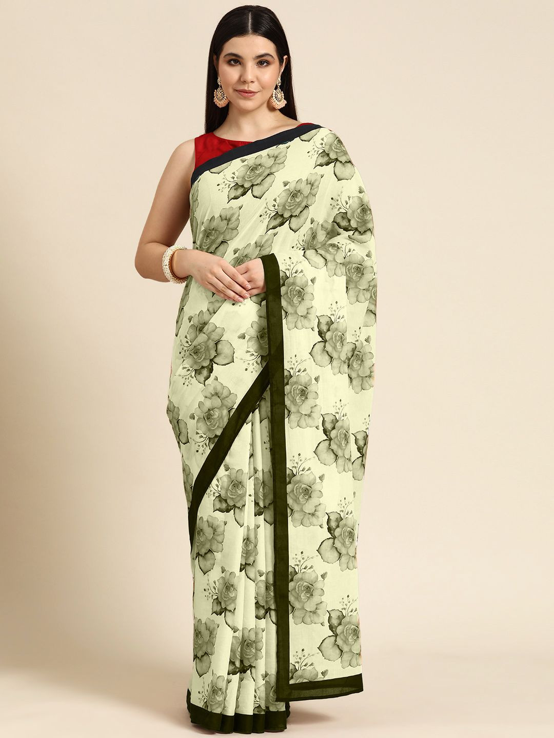 

BUTA BUTI Floral Printed Pure Cotton Saree, Mustard