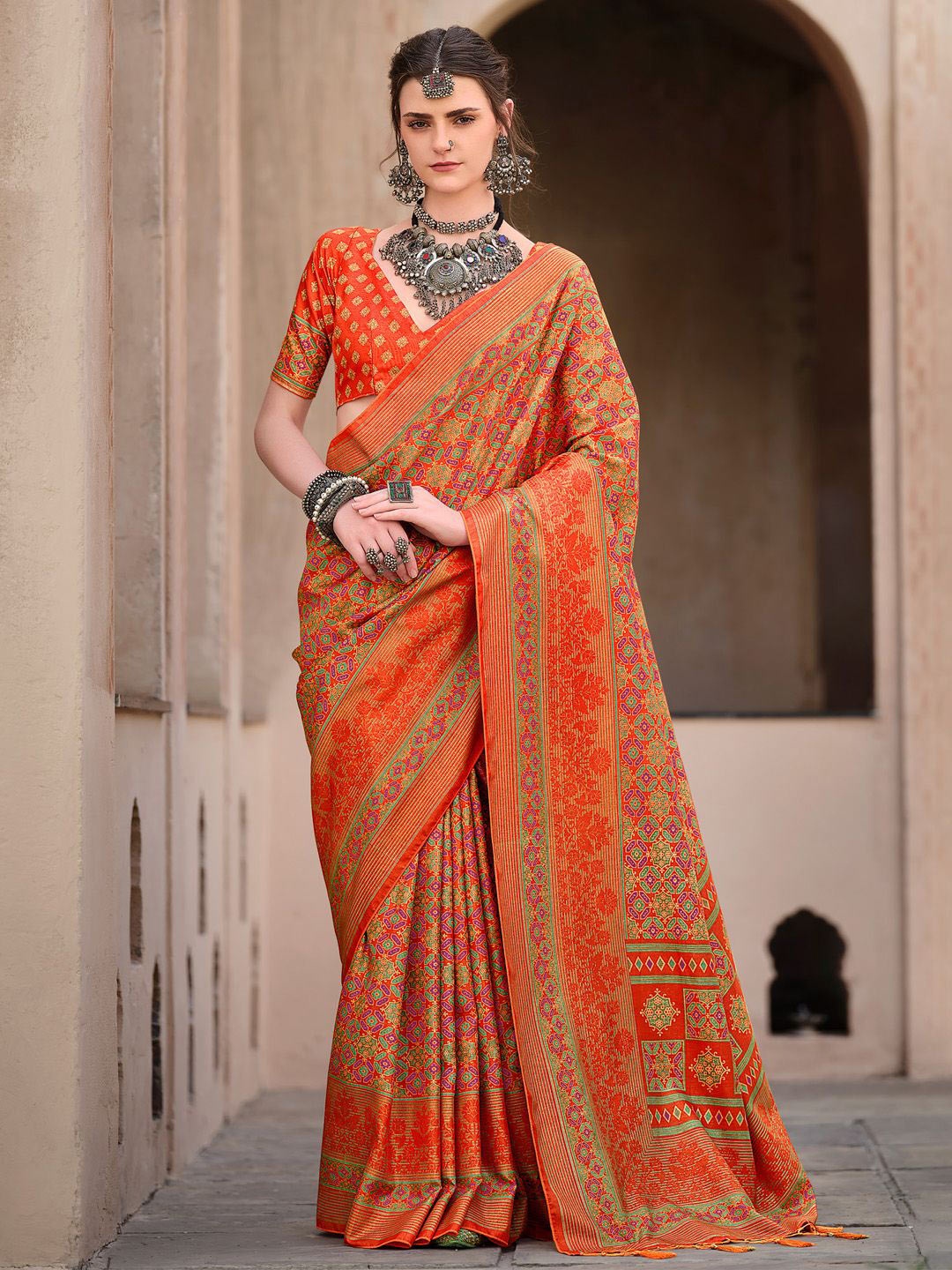 

Anouk Ethnic Motifs Zari Silk Blend Banarasi Saree, Orange