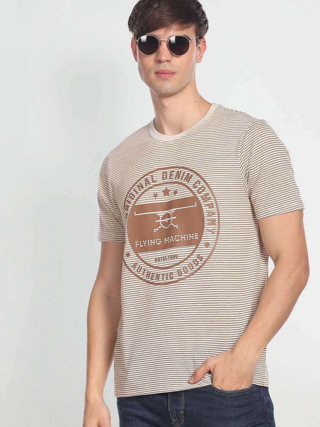 

Flying Machine Yarn Dyed Horizontal Stripe T-Shirt, Brown