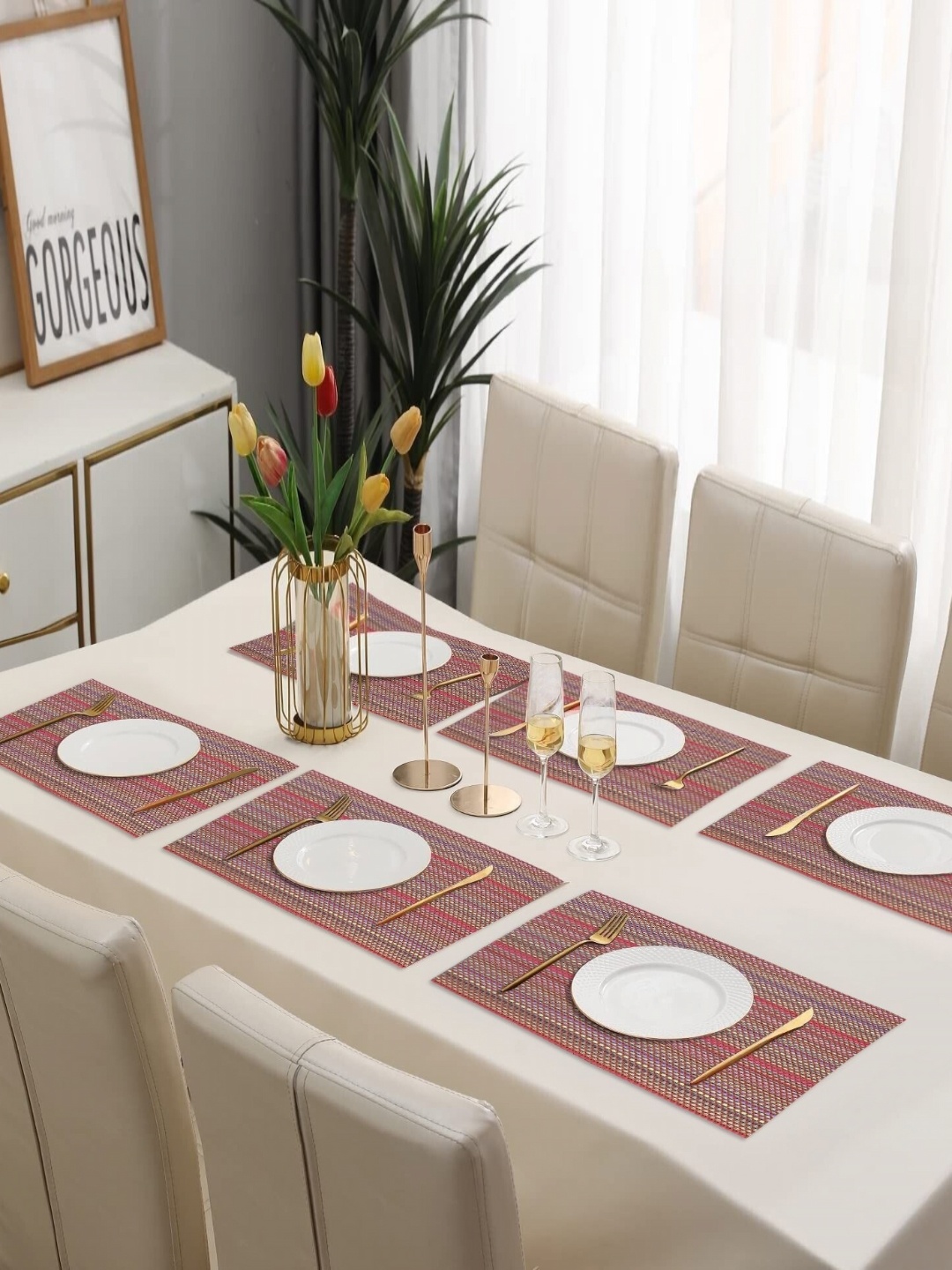 

Dakshya Industries 6Pcs Maroon Striped Rectangle Shape Table Placemats