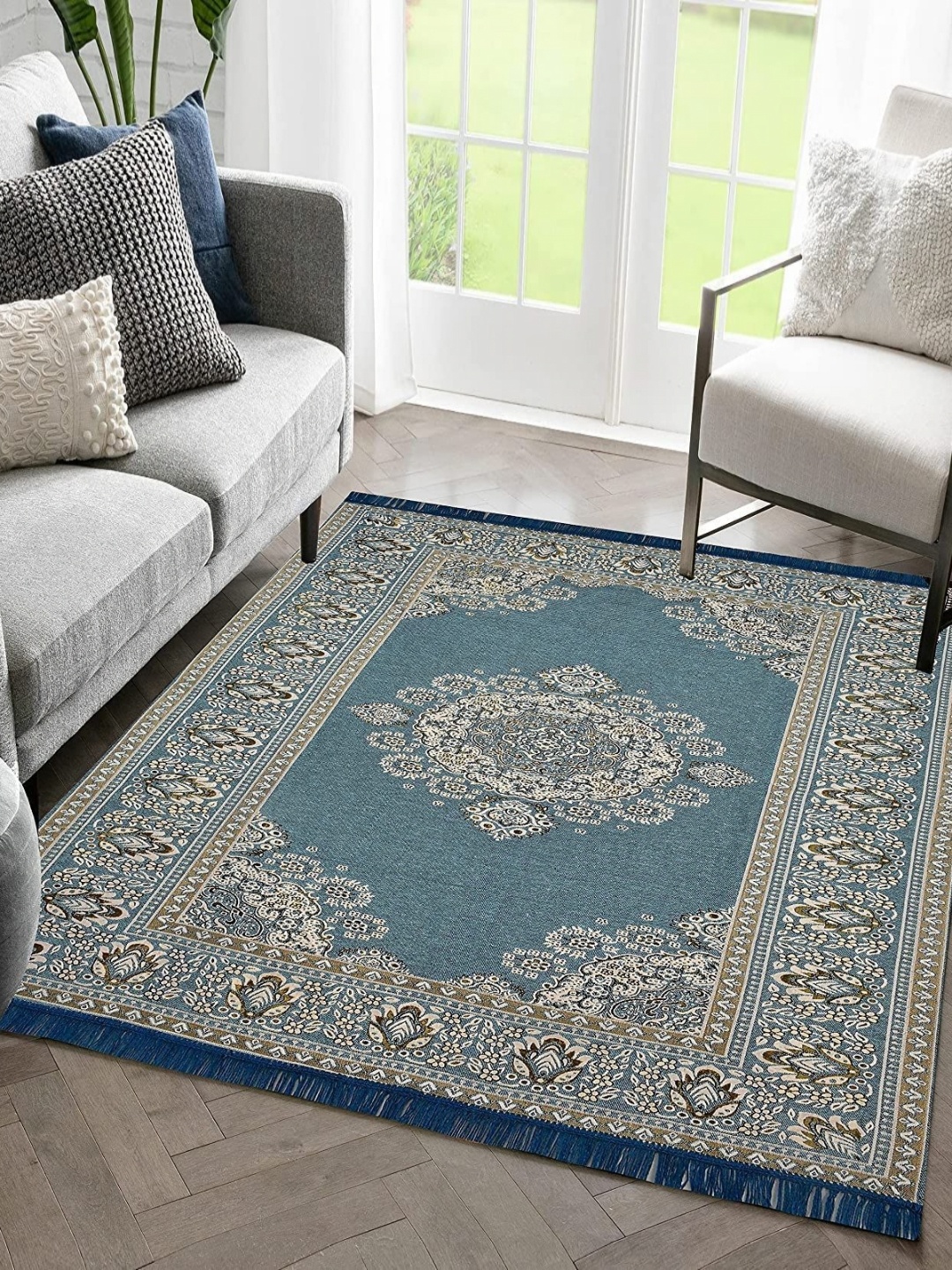 

Sparrow world Blue Solid Cotton Carpet