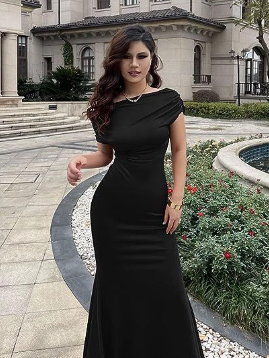 

KPOP One Shoulder Bodycon Maxi Dress, Black