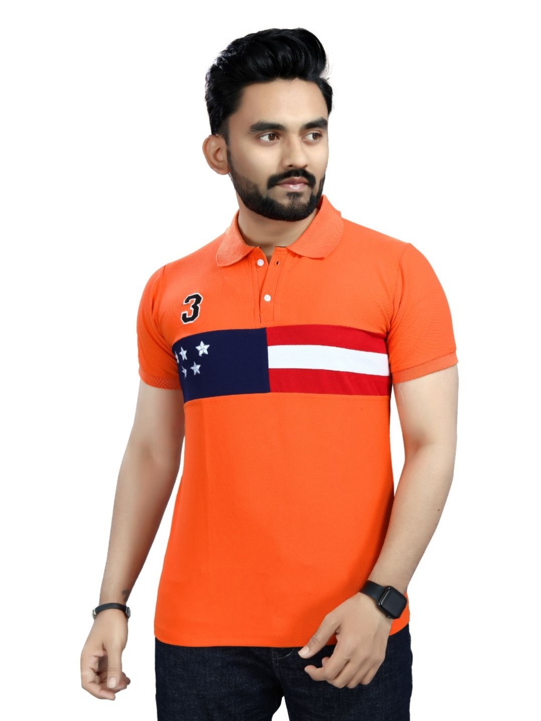 

DYRECTDEALS Men Graphic Printed Polo Collar T-shirt, Orange