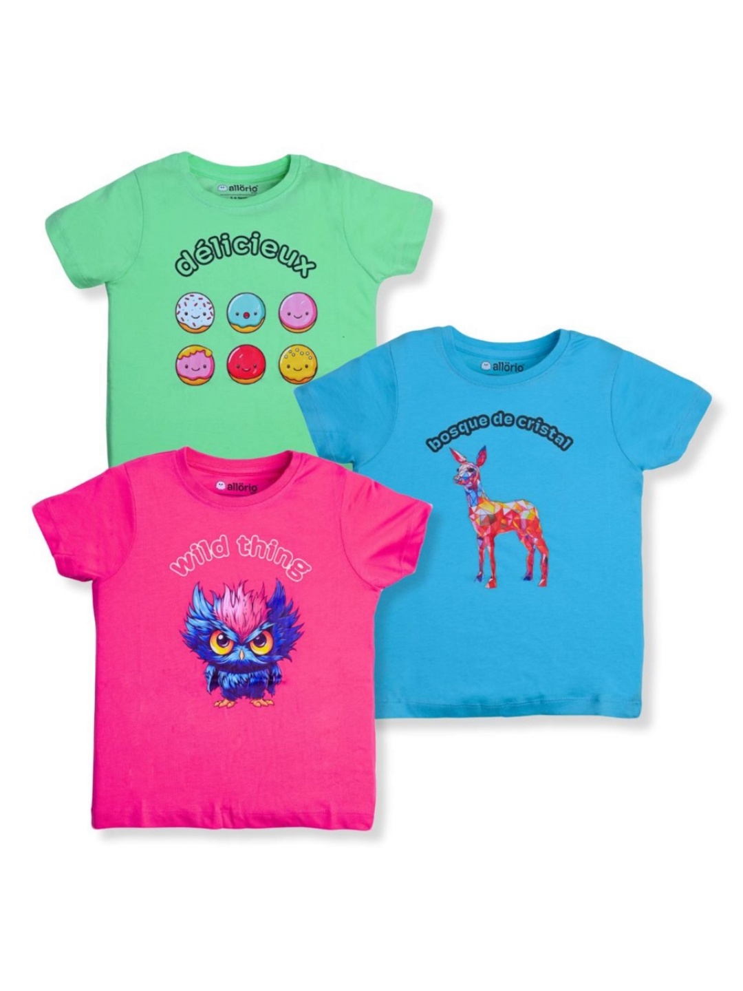 

allorio kids Girls 3 Printed Slim Fit T-shirt, Multi
