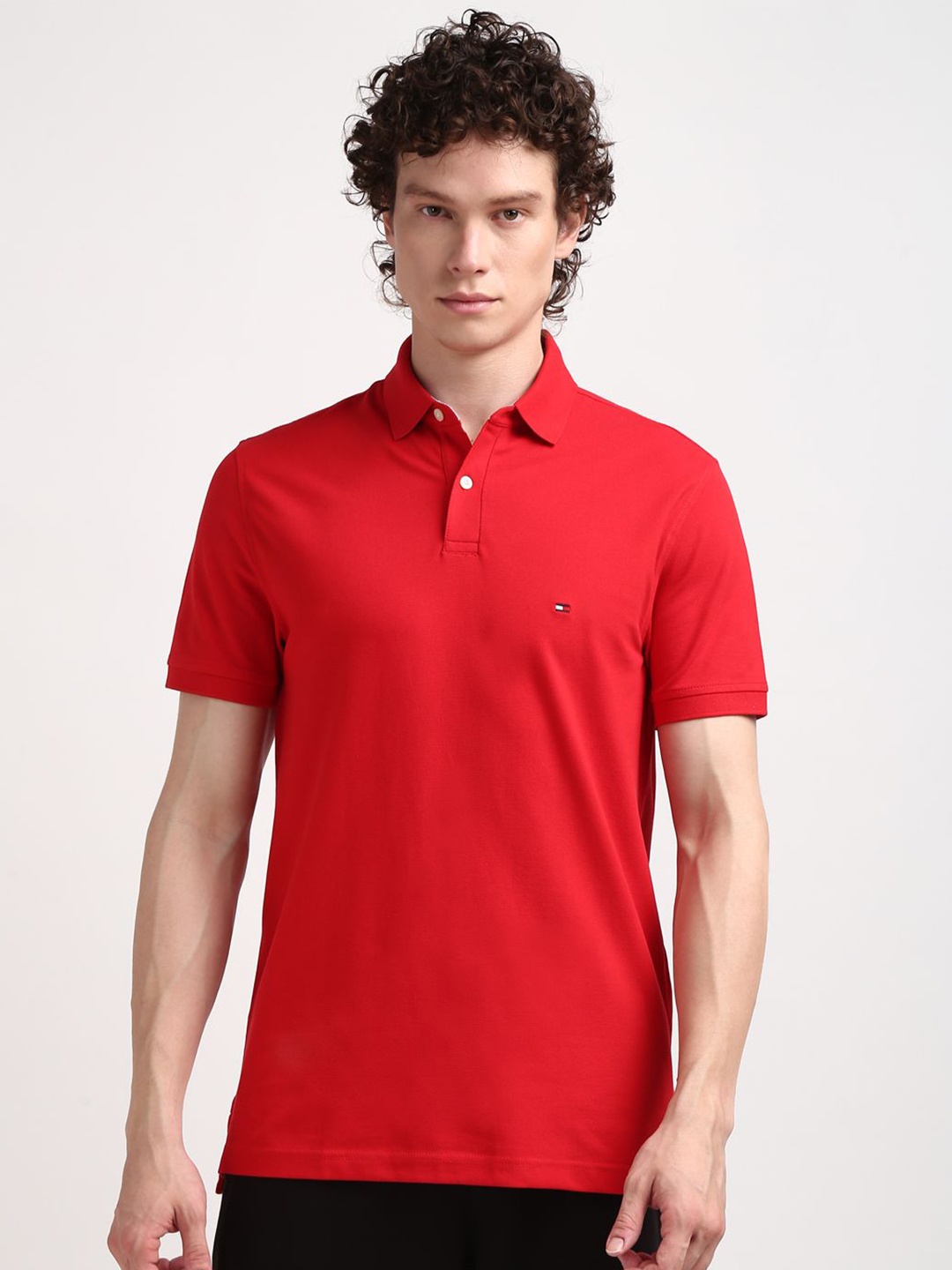 

Tommy Hilfiger Men Solid Polo Collar Cotton T-shirt, Red
