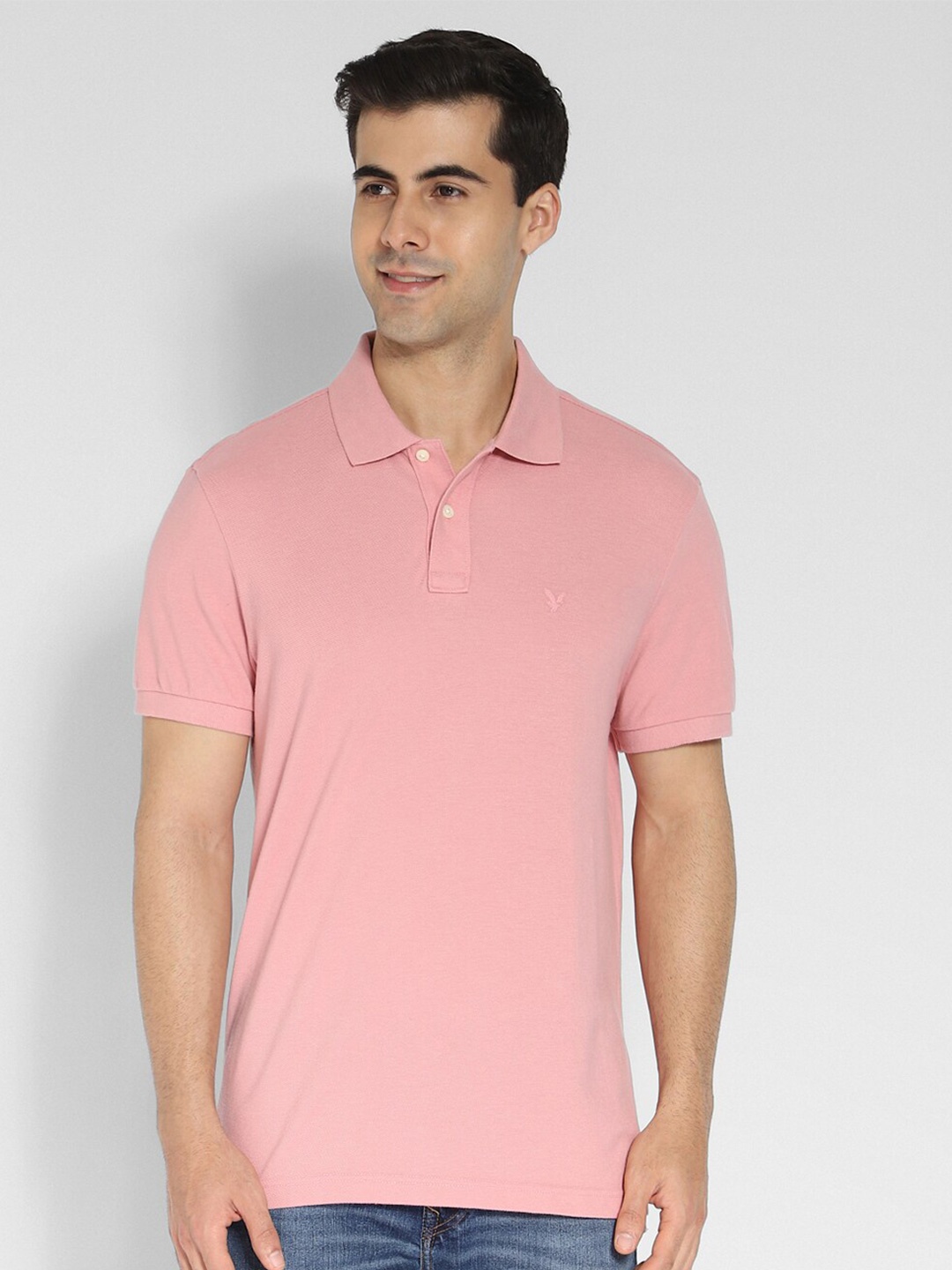 

AMERICAN EAGLE OUTFITTERS Men Polo Collar Applique T-shirt, Pink