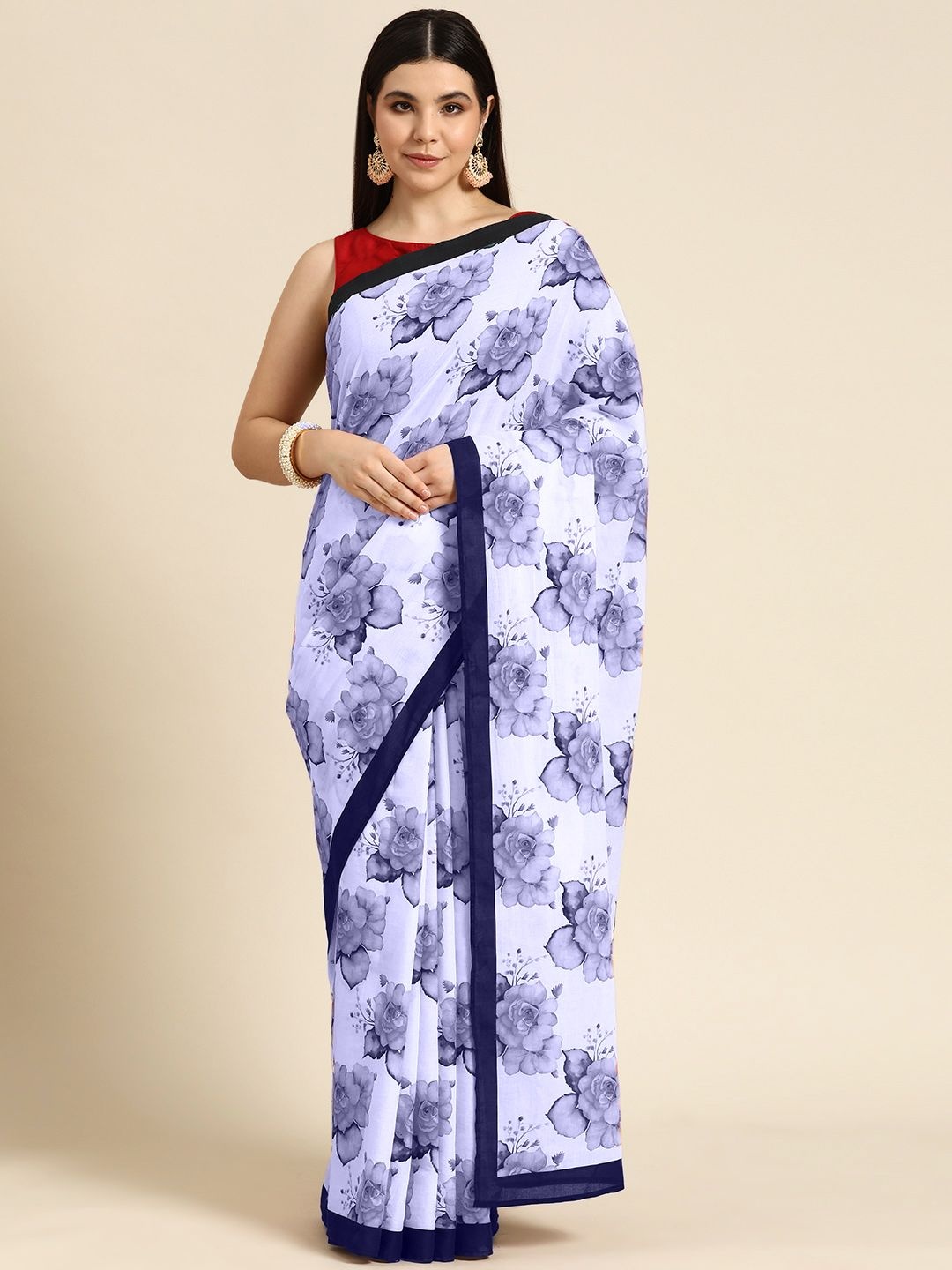 

BUTA BUTI Floral Printed Pure Cotton Saree, Violet
