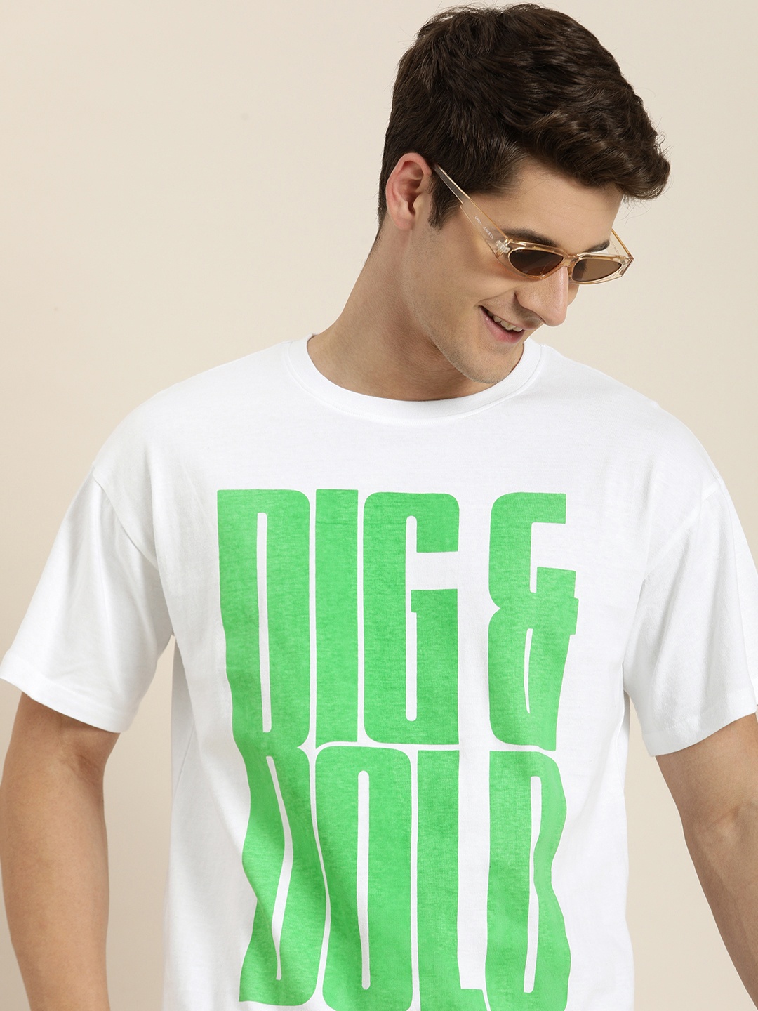 

HERE&NOW Typography Printed Drop-Shoulder Sleeves Pure Cotton T-shirt, White