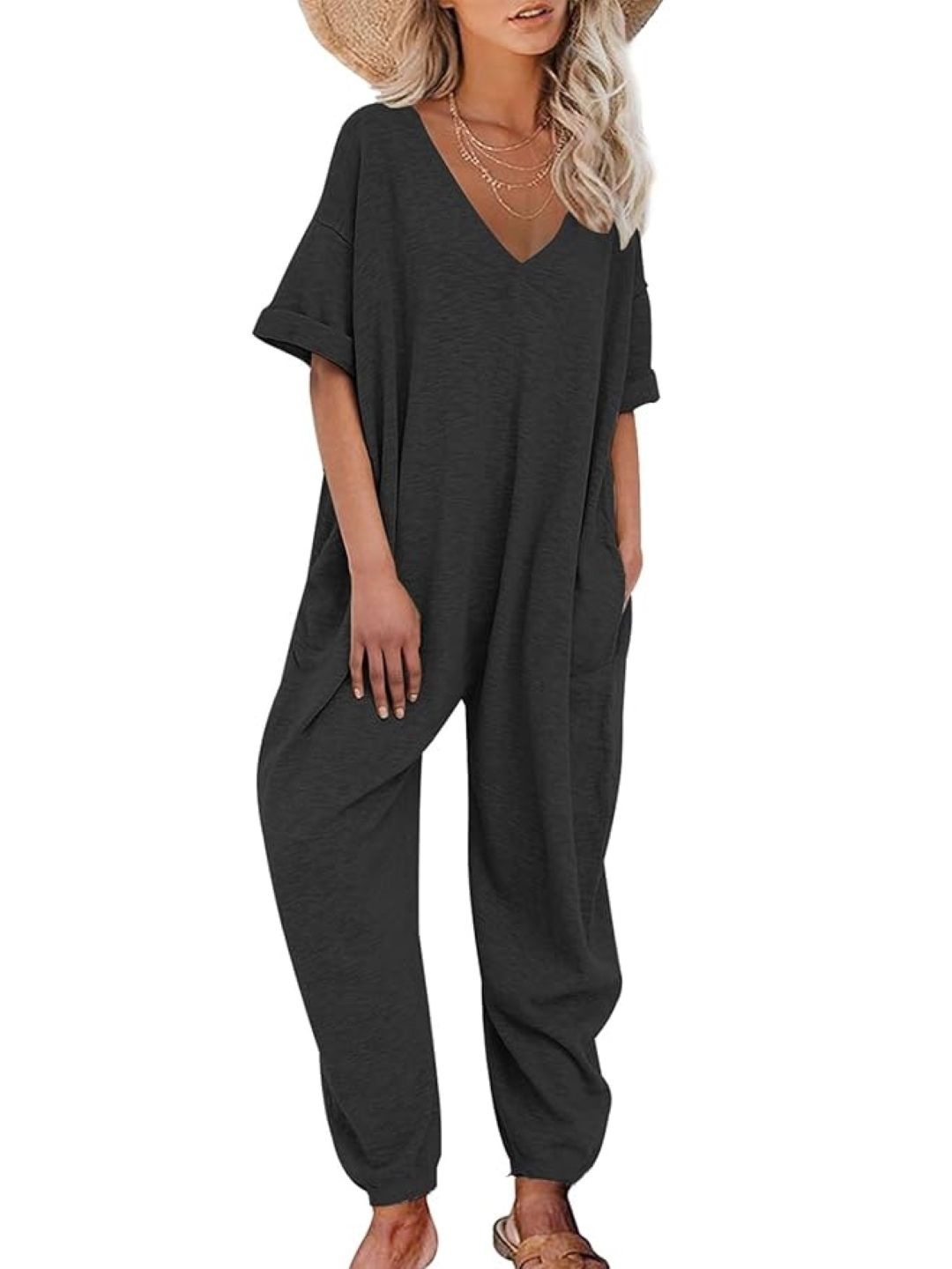 

KPOP Solid Basic Jumpsuit, Grey