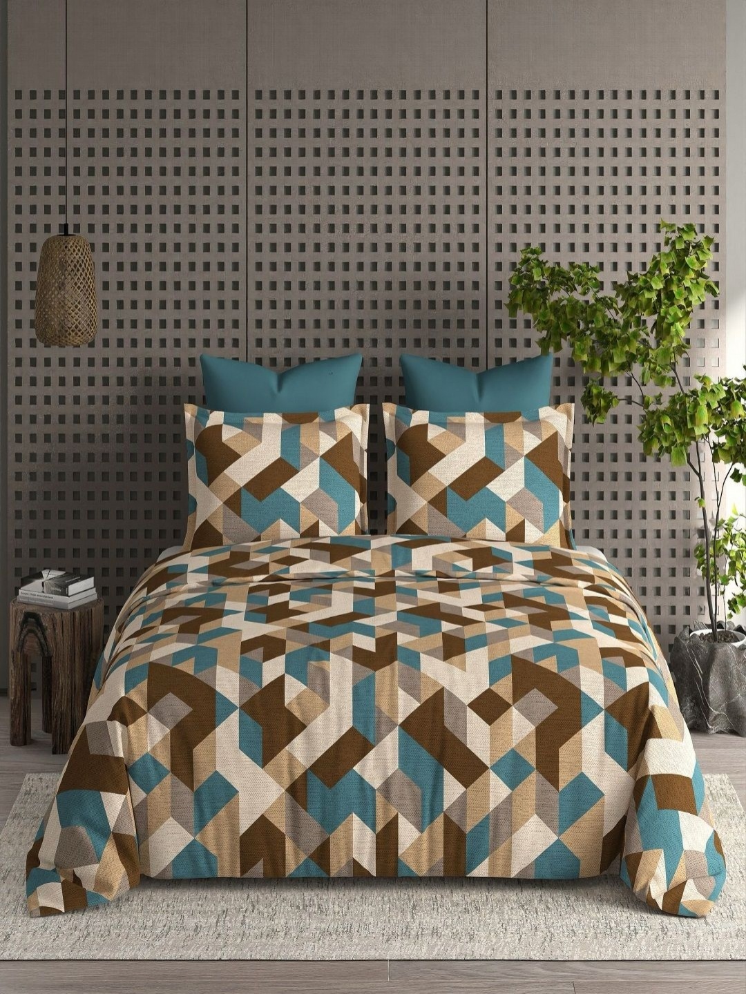 

CHICERY Blue & Brown 210 TC King Bedsheet with 2 Pillow Covers