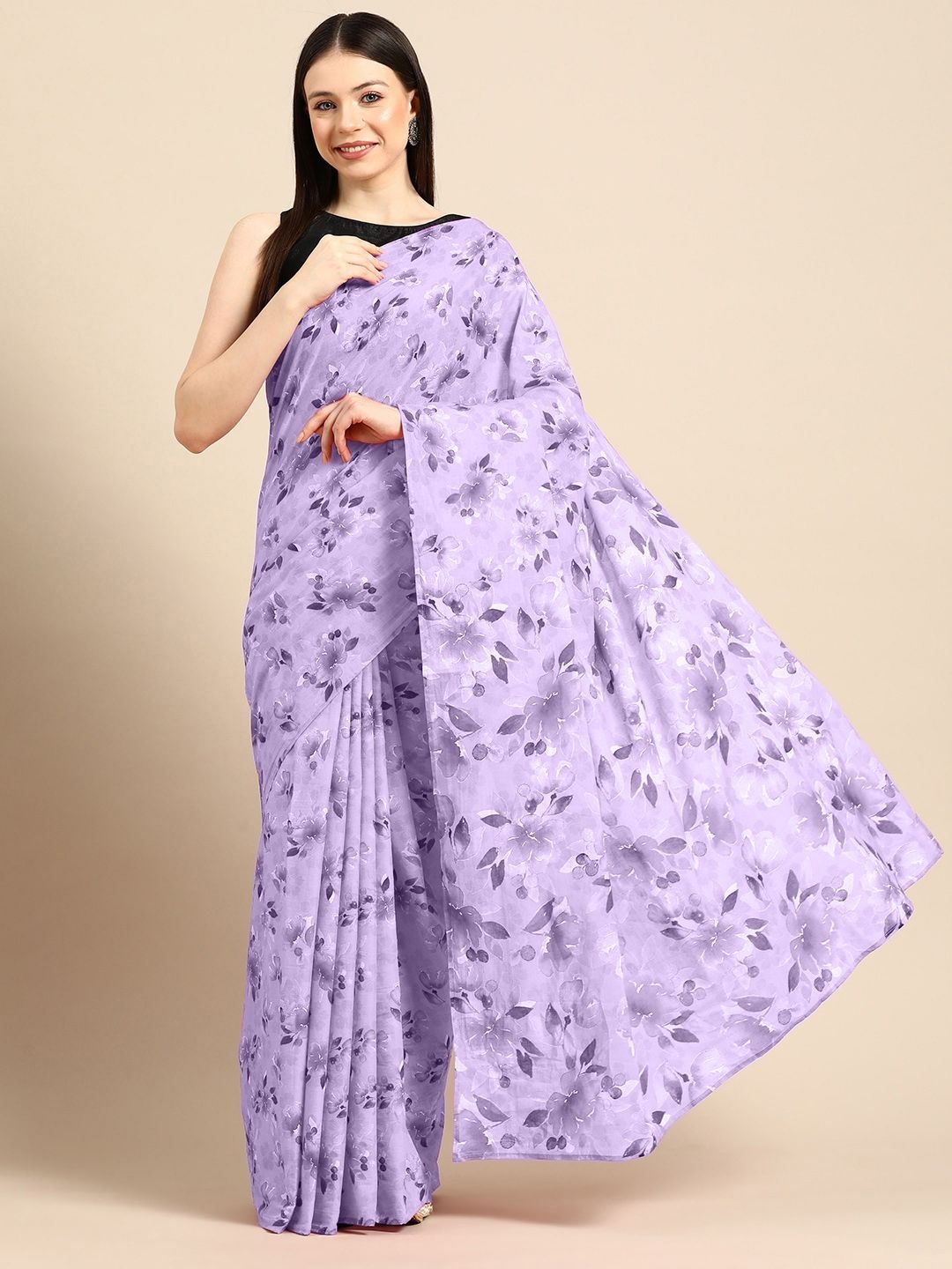 

BUTA BUTI Floral Printed Pure Cotton Saree, Lavender