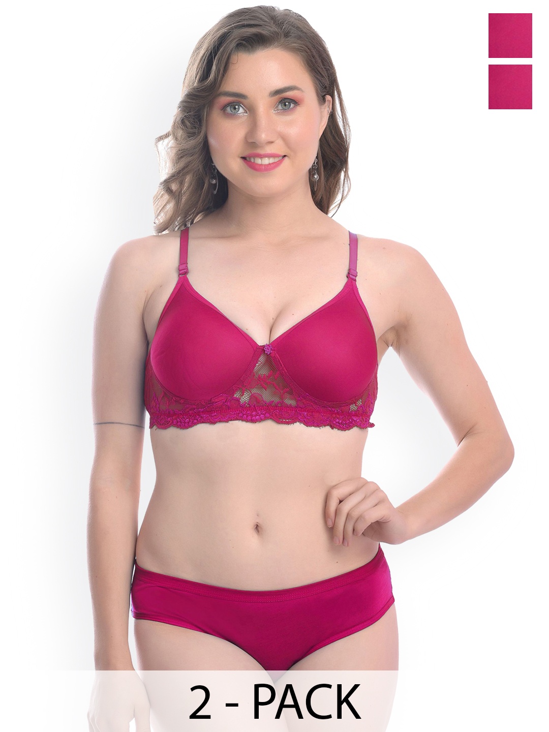 

AROUSY Pack of 2 Non-Padded Lingerie Set, Pink