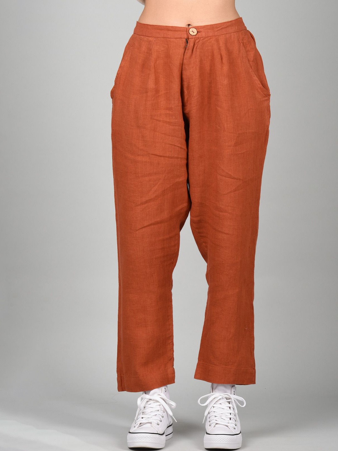 

Linen Options Women High-Rise Regular Fit Relaxed Trousers, Orange