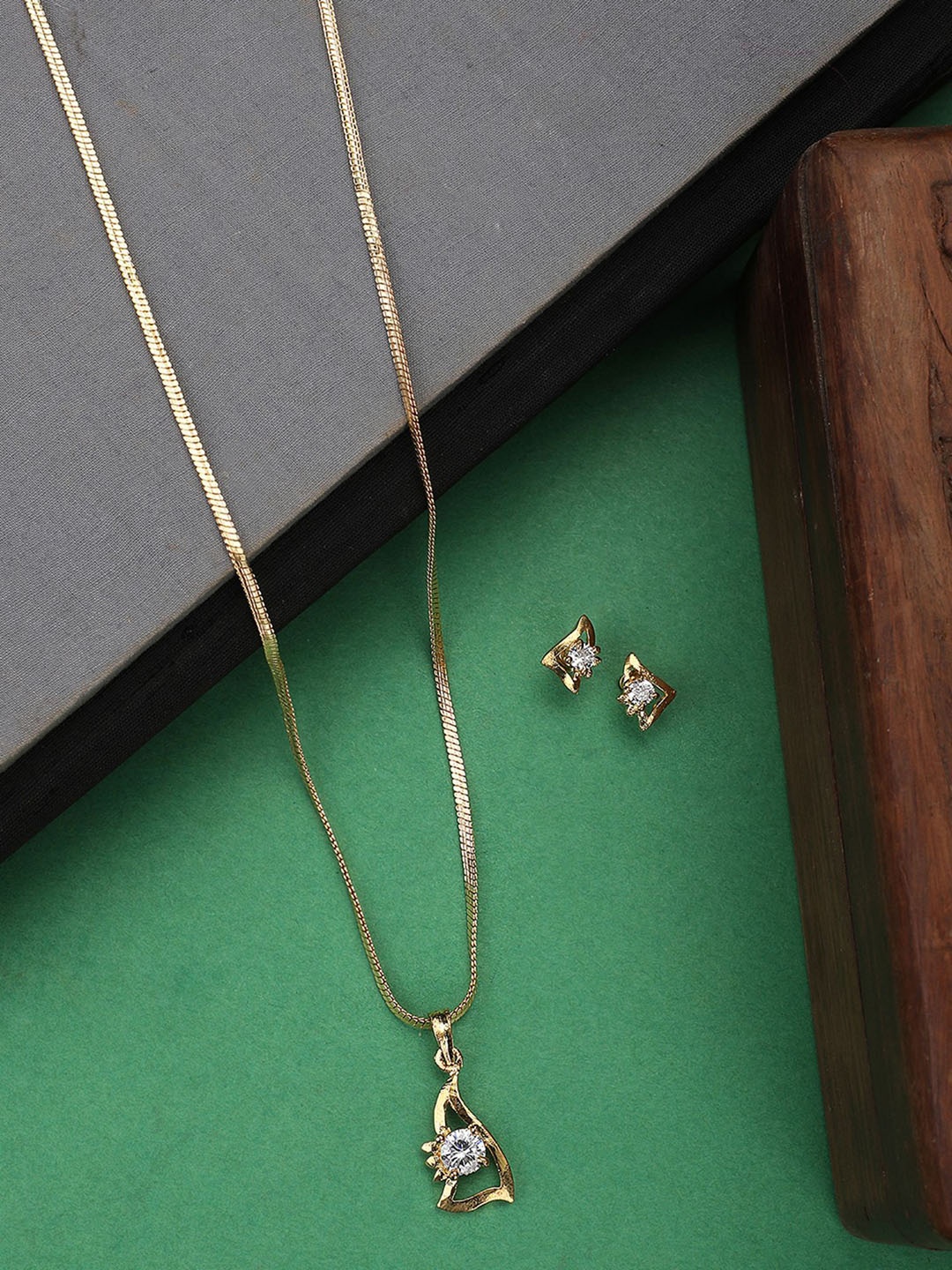 

ANIKAS CREATION Gold-Plated CZ-Studded Necklace & Earrings