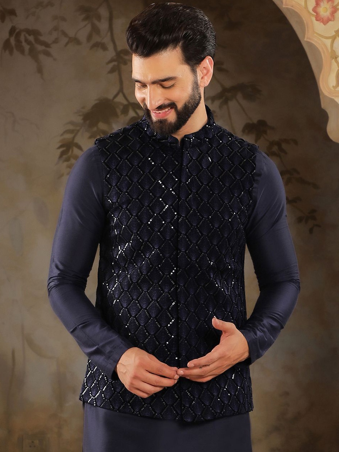 

HOUSE OF DEYANN Embroidered Nehru Jackets, Navy blue