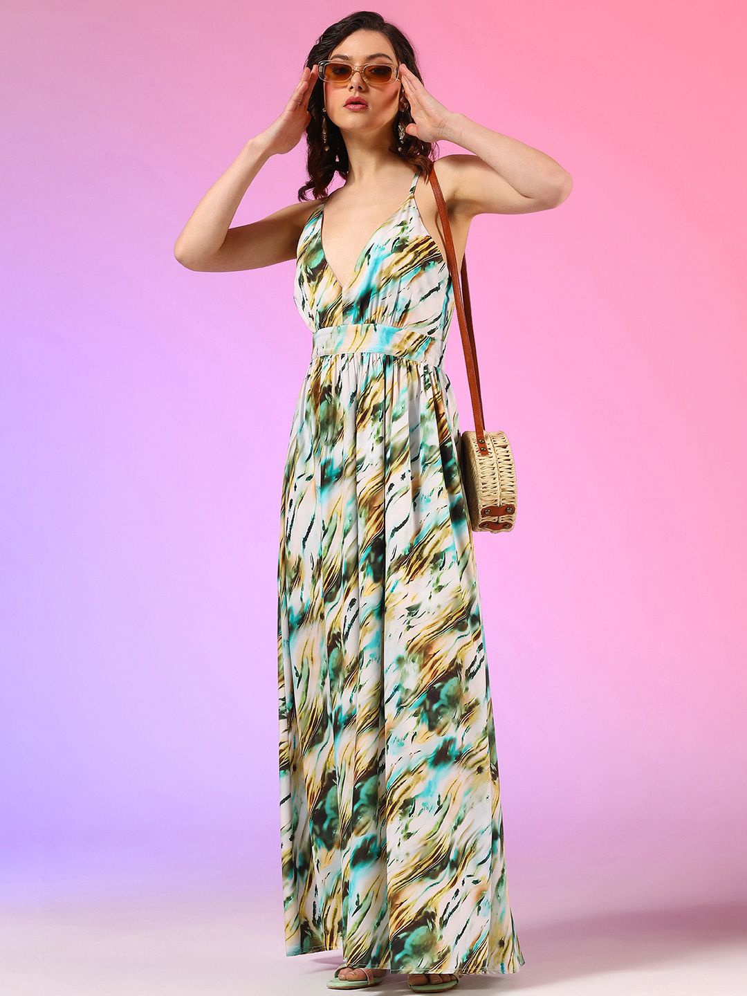 

Kotty Women Abstract Printed Sleeveless Maxi Dress, Off white