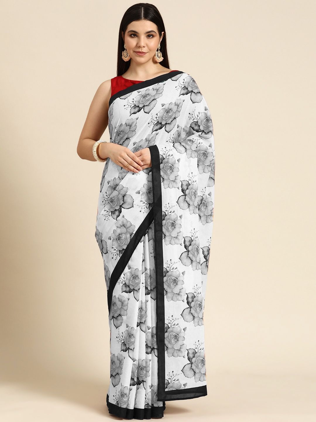 

BUTA BUTI Grey Color Floral Printed Pure Cotton Saree