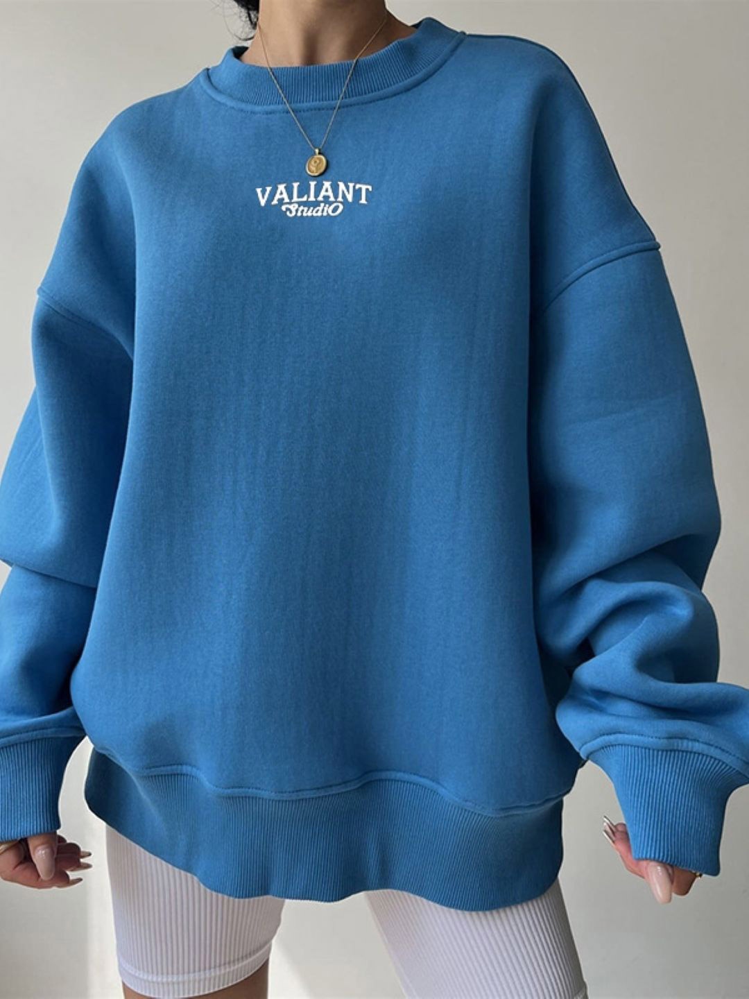 

KPOP Women Typography Printed Round Neck Pullover Sweatshirt, Blue