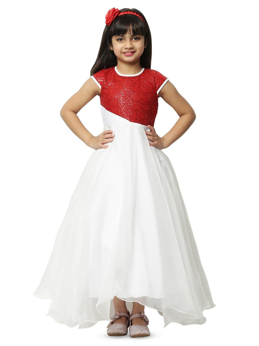 

Wish little Girls Round Neck Fit & Flare Maxi Dress, White