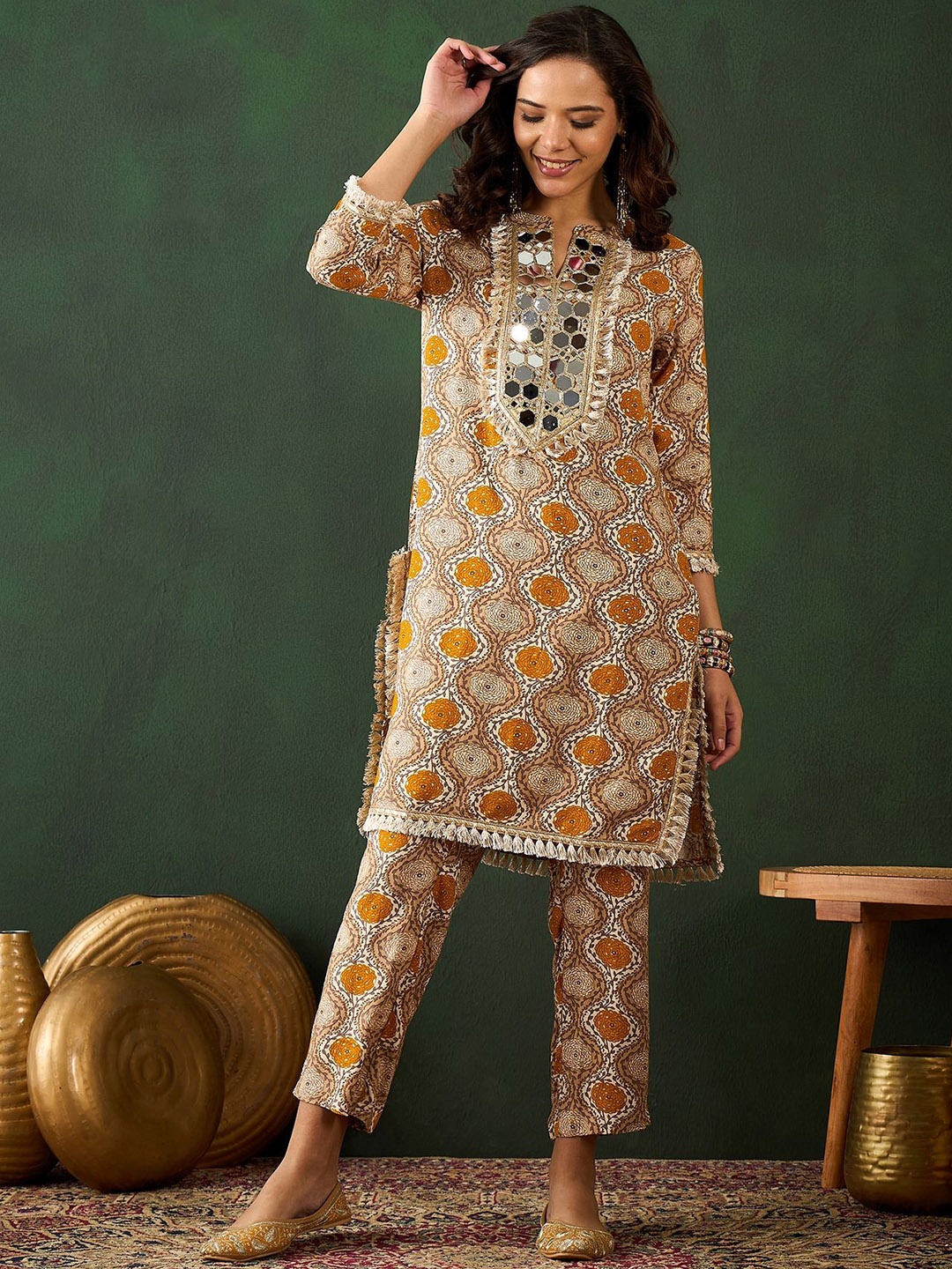 

Sangria Printed Tunic With Trouser, Mustard