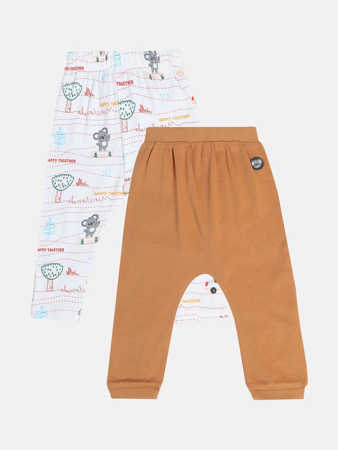 

MINI KLUB Pack Of 2 Boys Printed Mid-Rise Lounge Pants, White