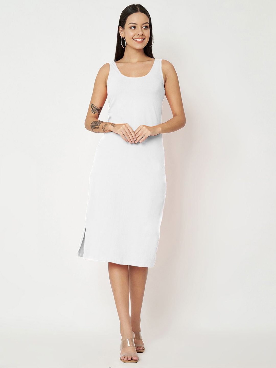 

BRINNS Solid Sheath Midi Cotton Dress, White