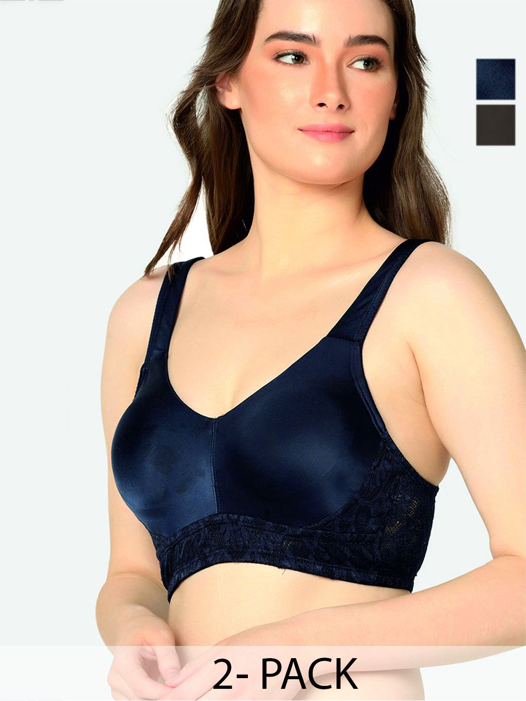 

Curvy Love Pack Of 2 Plus Size Women Solid Non Padded Full Coverage Bra, Navy blue