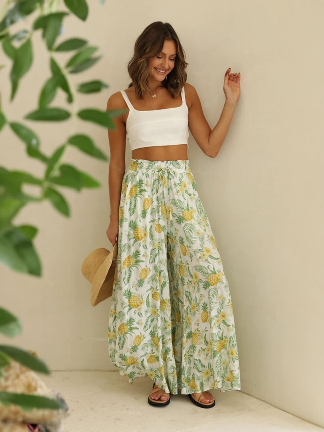 

KPOP Women Abstract Printed Palazzos, White