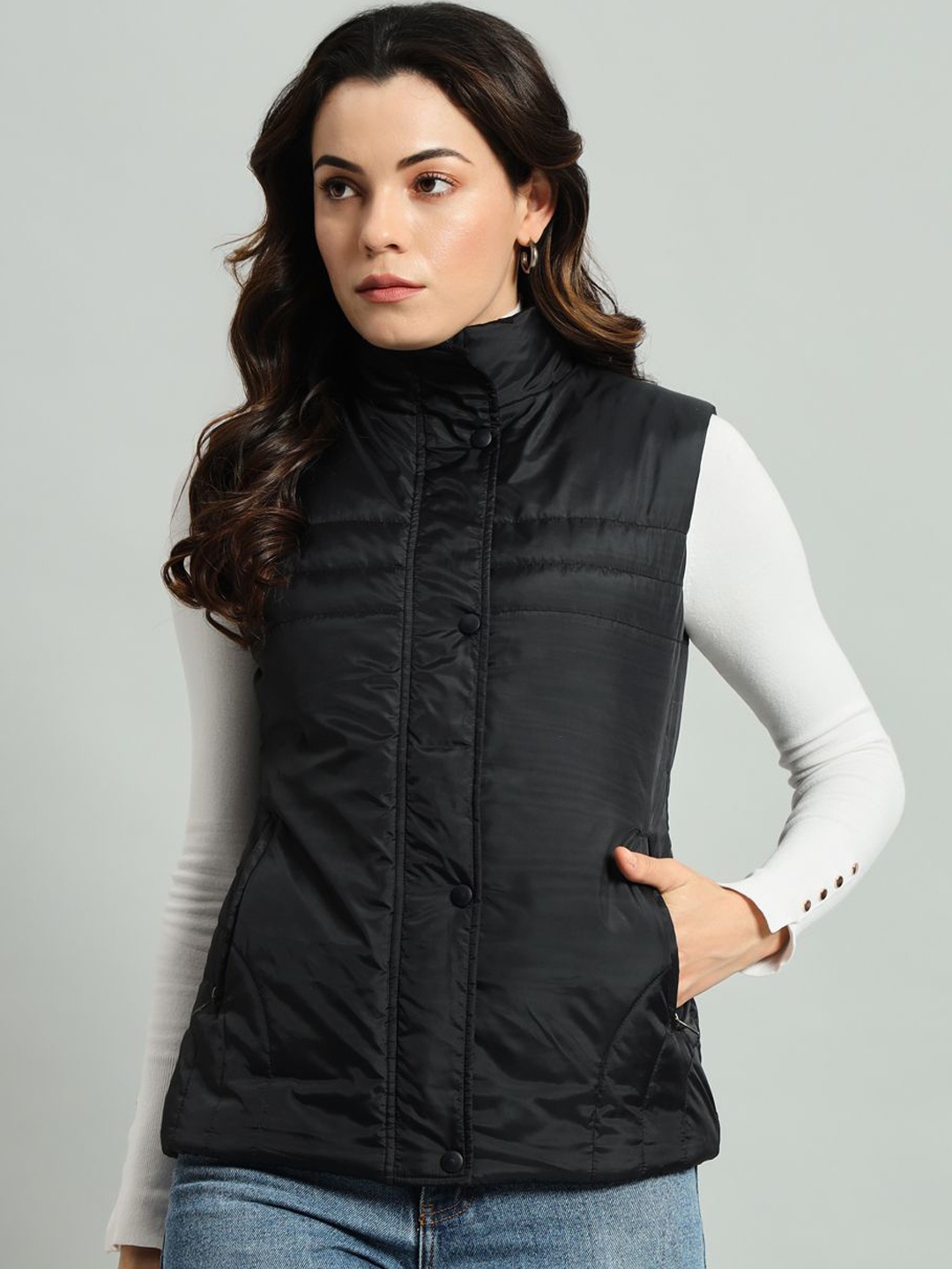 

AR-FIT Women Stand Collar Puffer Jacket, Black