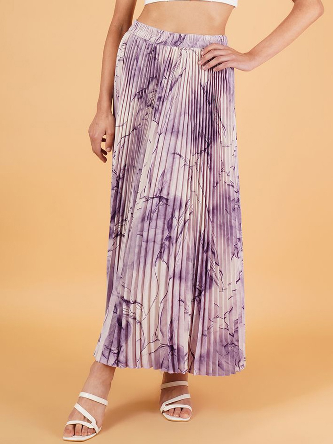

ZWERLON Women Printed Pleated A-Line Maxi Skirt, Purple