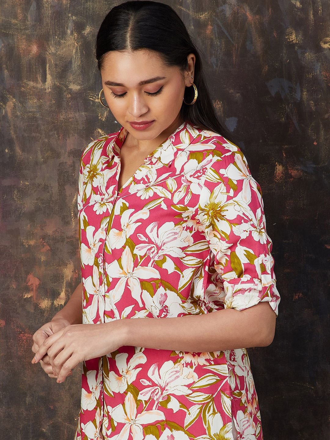 

Melange by Lifestyle V-Neck Printed Tunic, Pink