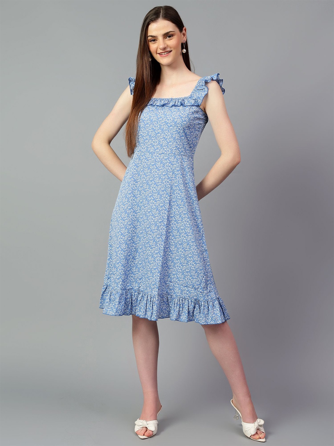 

Kotty Printed Crepe Fit & Flare Midi Dress, Blue