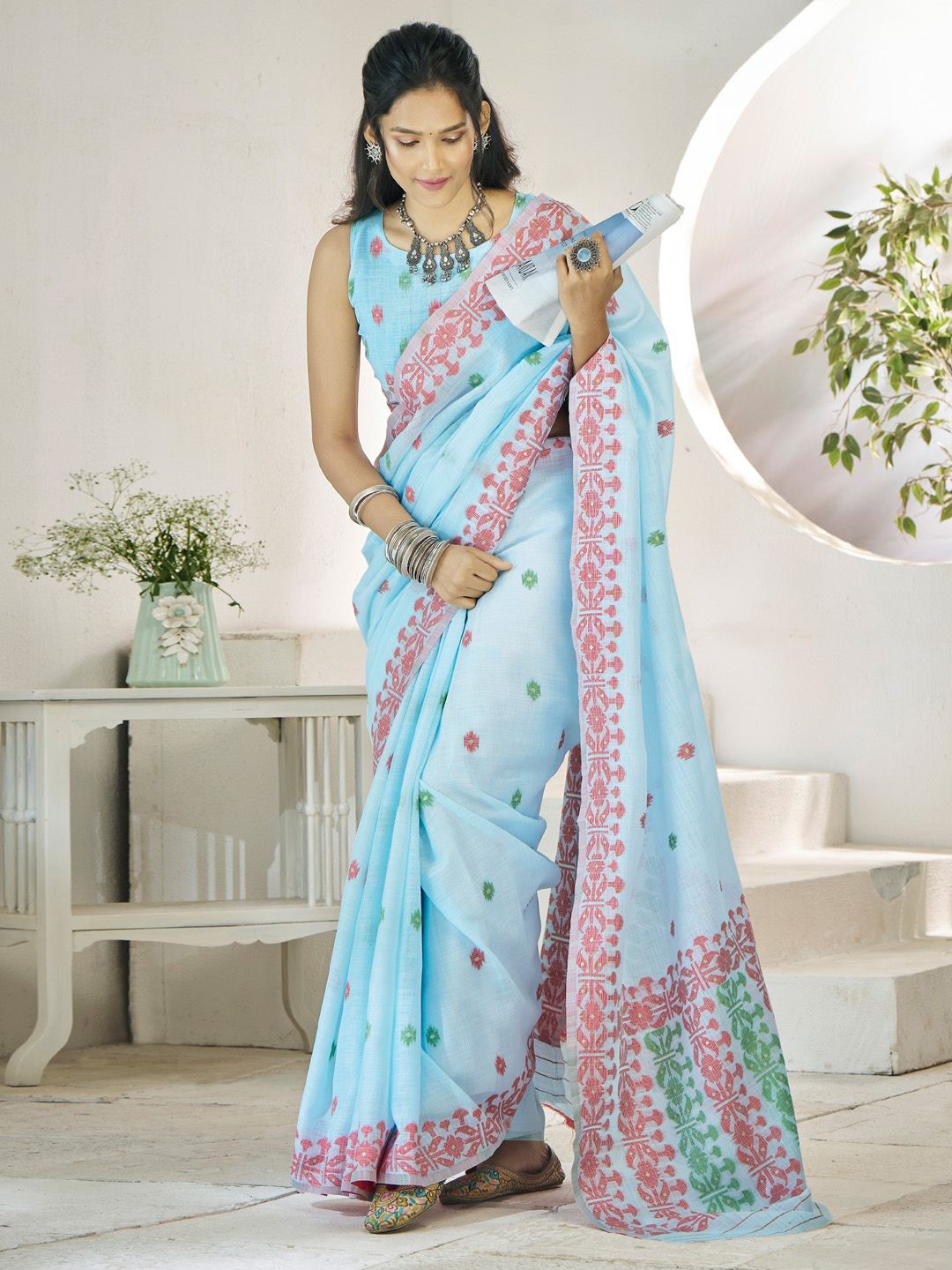 

Anouk Ethnic Motifs Woven Design Saree, Blue
