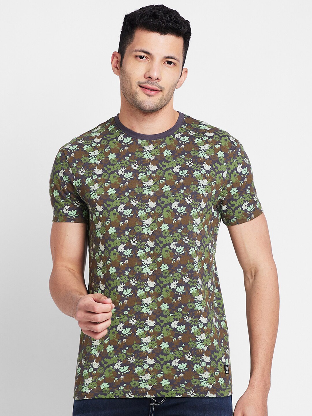 

Being Human Floral Printed Pure Cotton T-shirt, Grey