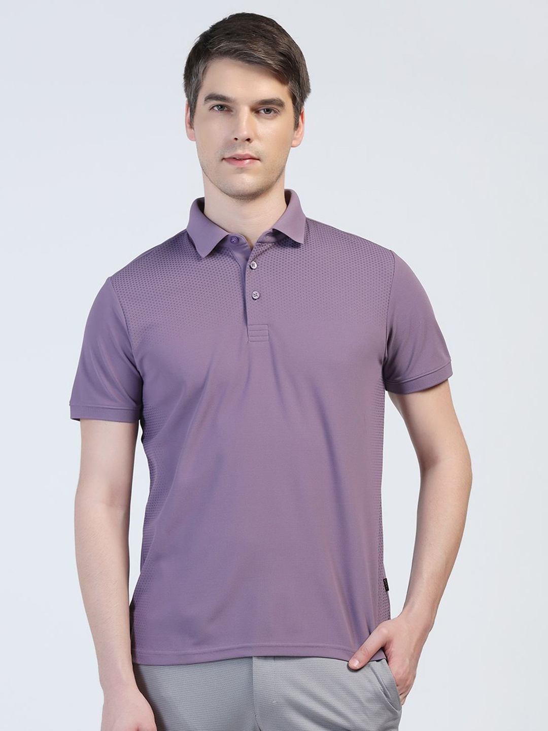 

Blackberrys Men Checked Polo Collar Pockets Slim Fit T-shirt, Lavender