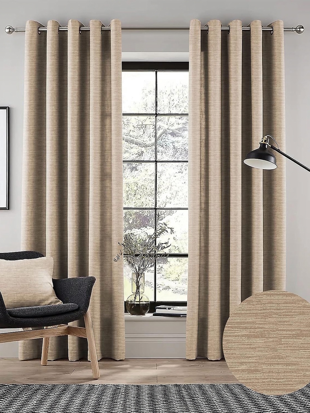 

Nefertiti Home Camel Brown Set of 2 Floral Black Out Door Curtain