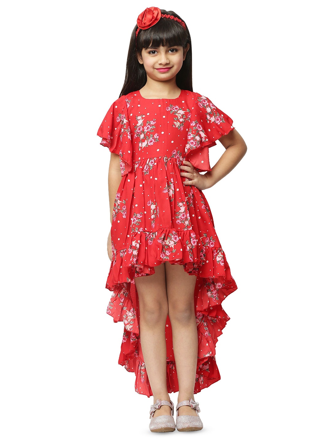 

Wish little Girls Round Neck Cape Sleeve Crepe Fit & Flare Dress, Multi