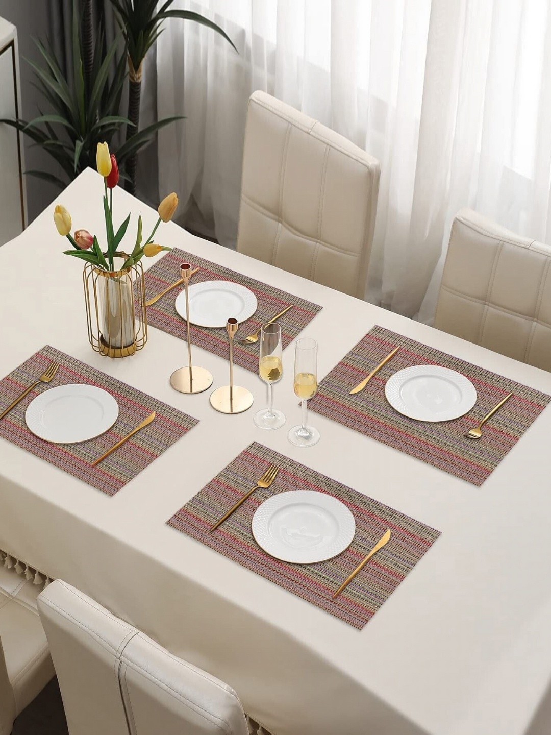 

Dakshya Industries 4Pcs Maroon Striped Rectangle Shape Table Placemats