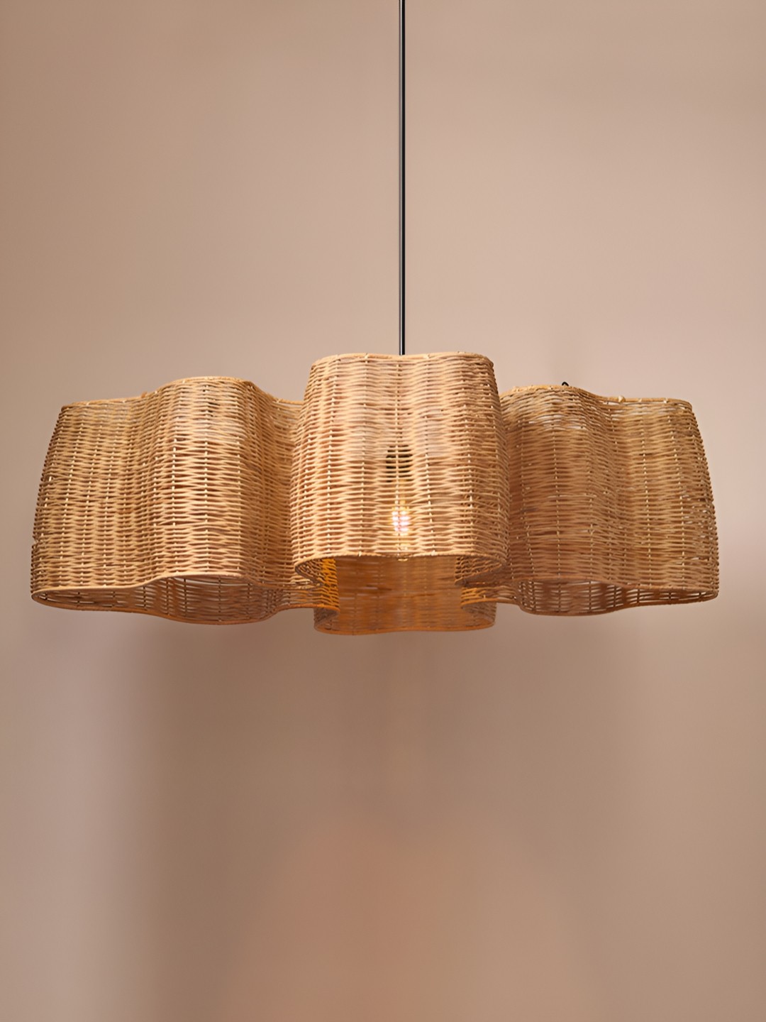 

HABERE INDIA Brown & Black Textured Cane Contemporary Abstract Shaped Ceiling Lamp