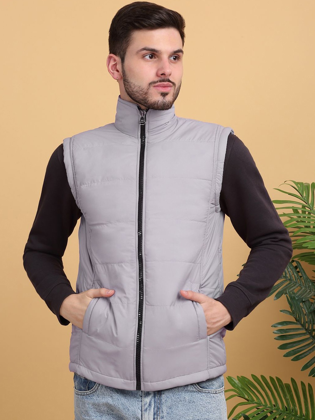 

KLOTTHE Mock Collar Quilted Jacket, Grey