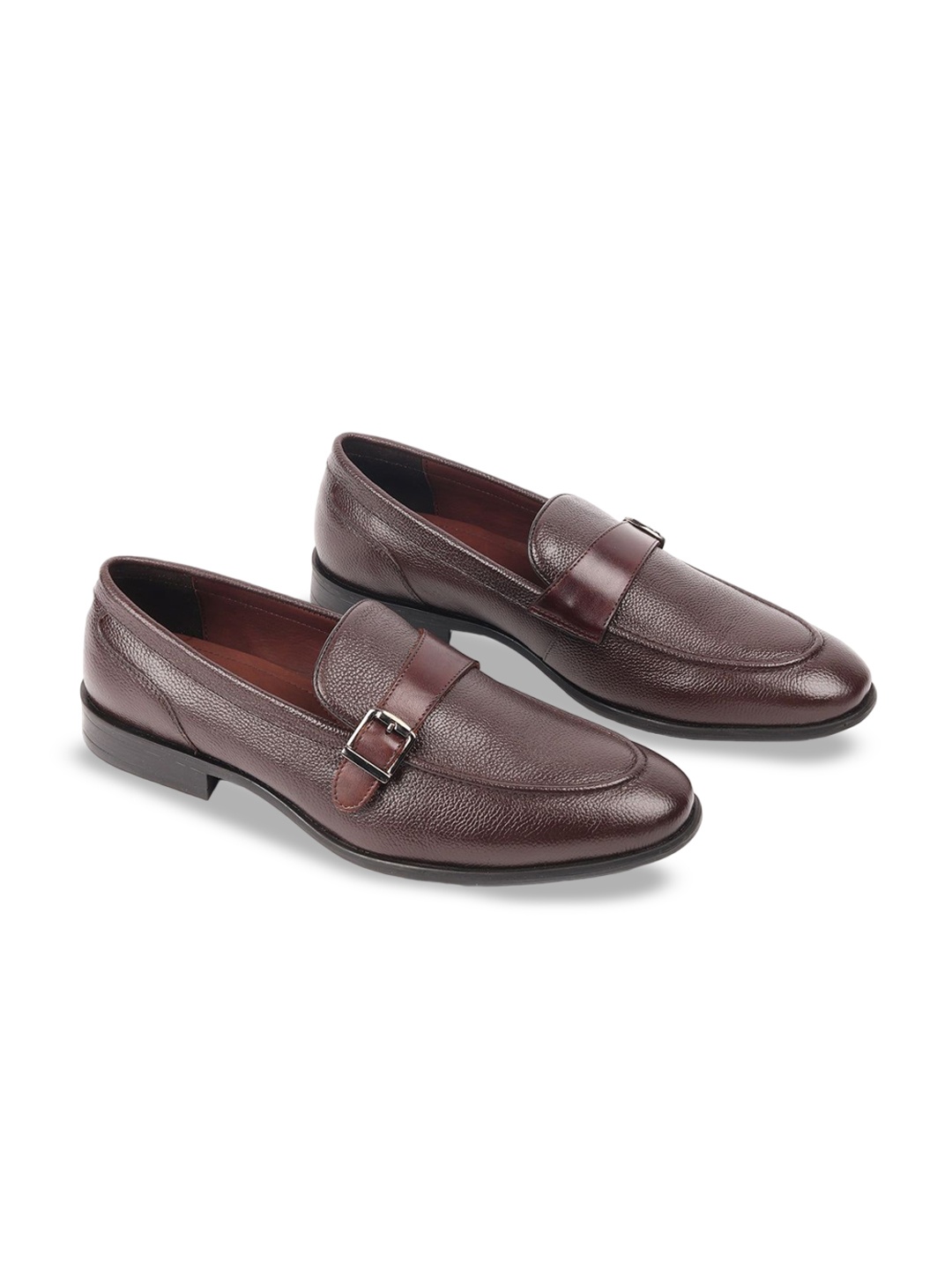 

ODETTE Men Textured Leather Formal Loafers, Brown