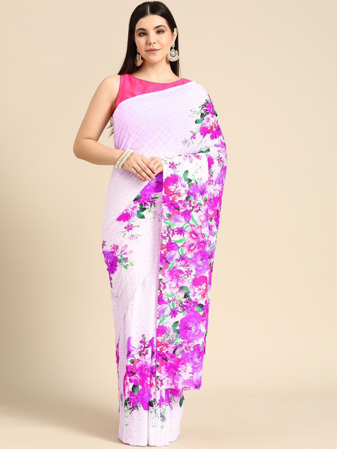 

BUTA BUTI Floral Pure Cotton Saree, Pink