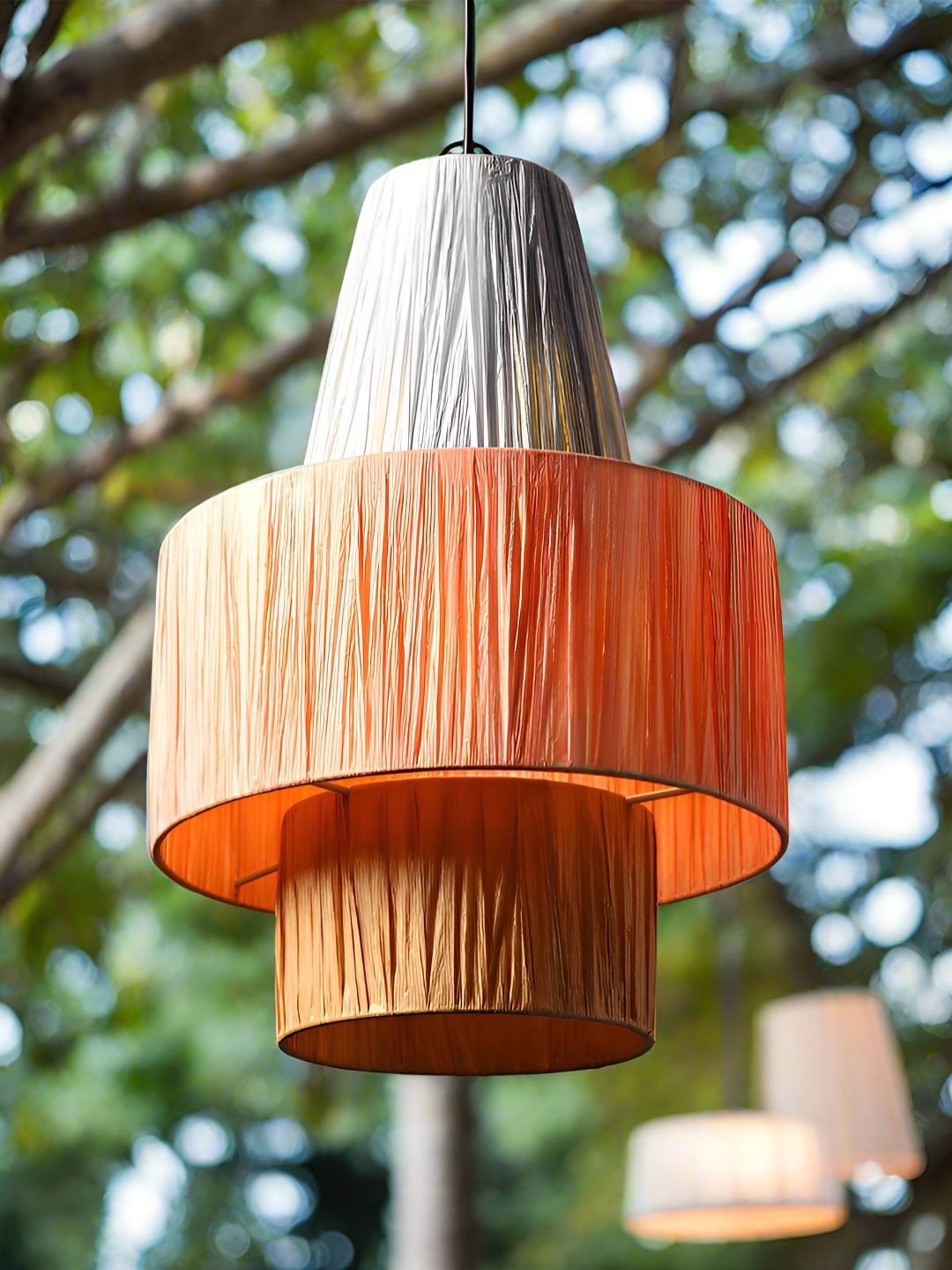 

HABERE INDIA Grey & Orange Colored Raffia Contemporary Abstract Shaped Ceiling Lamp