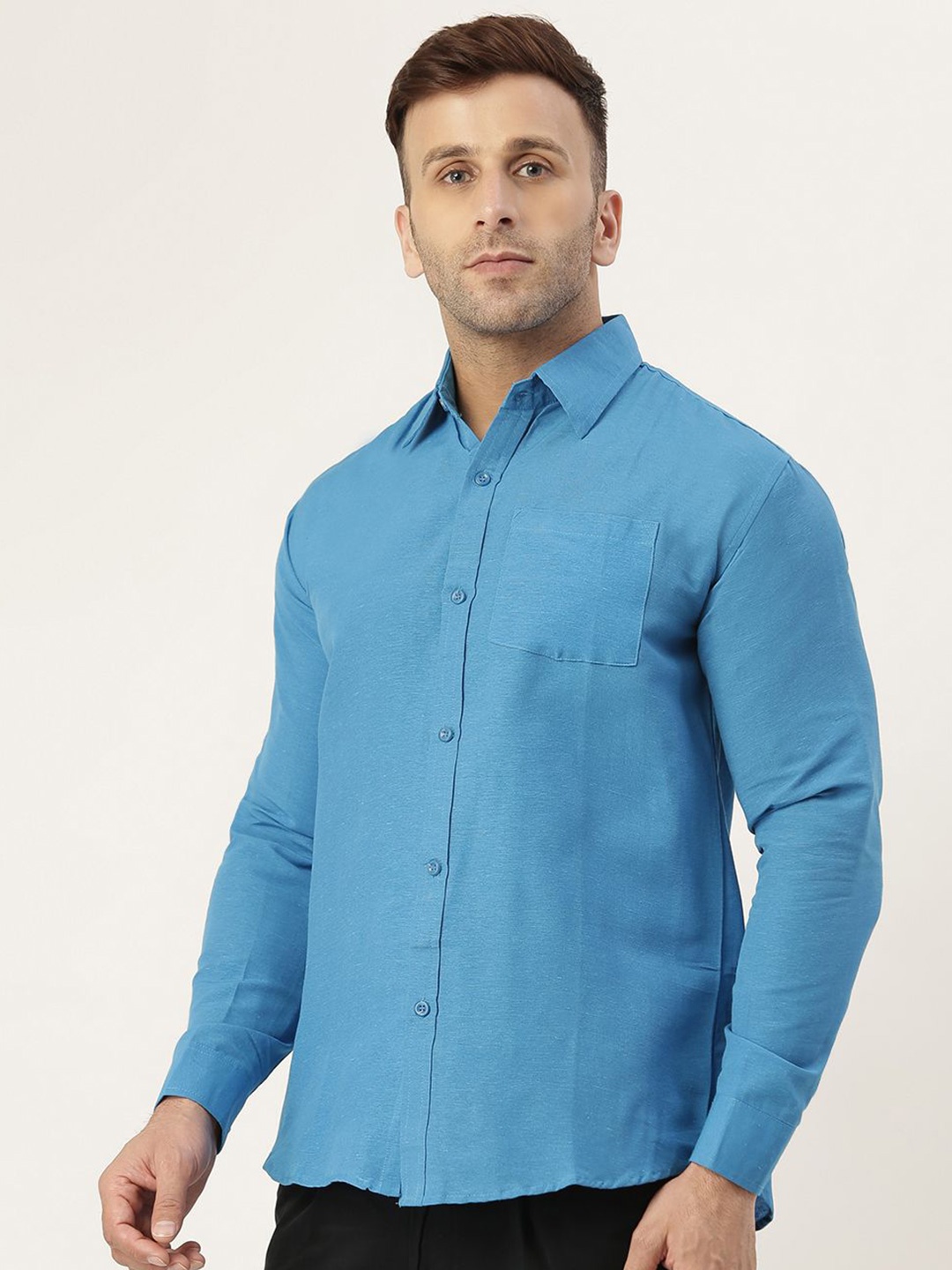 

KLOSET BY RIAG Men Classic Spread Collar Solid Cotton Casual Shirt, Blue