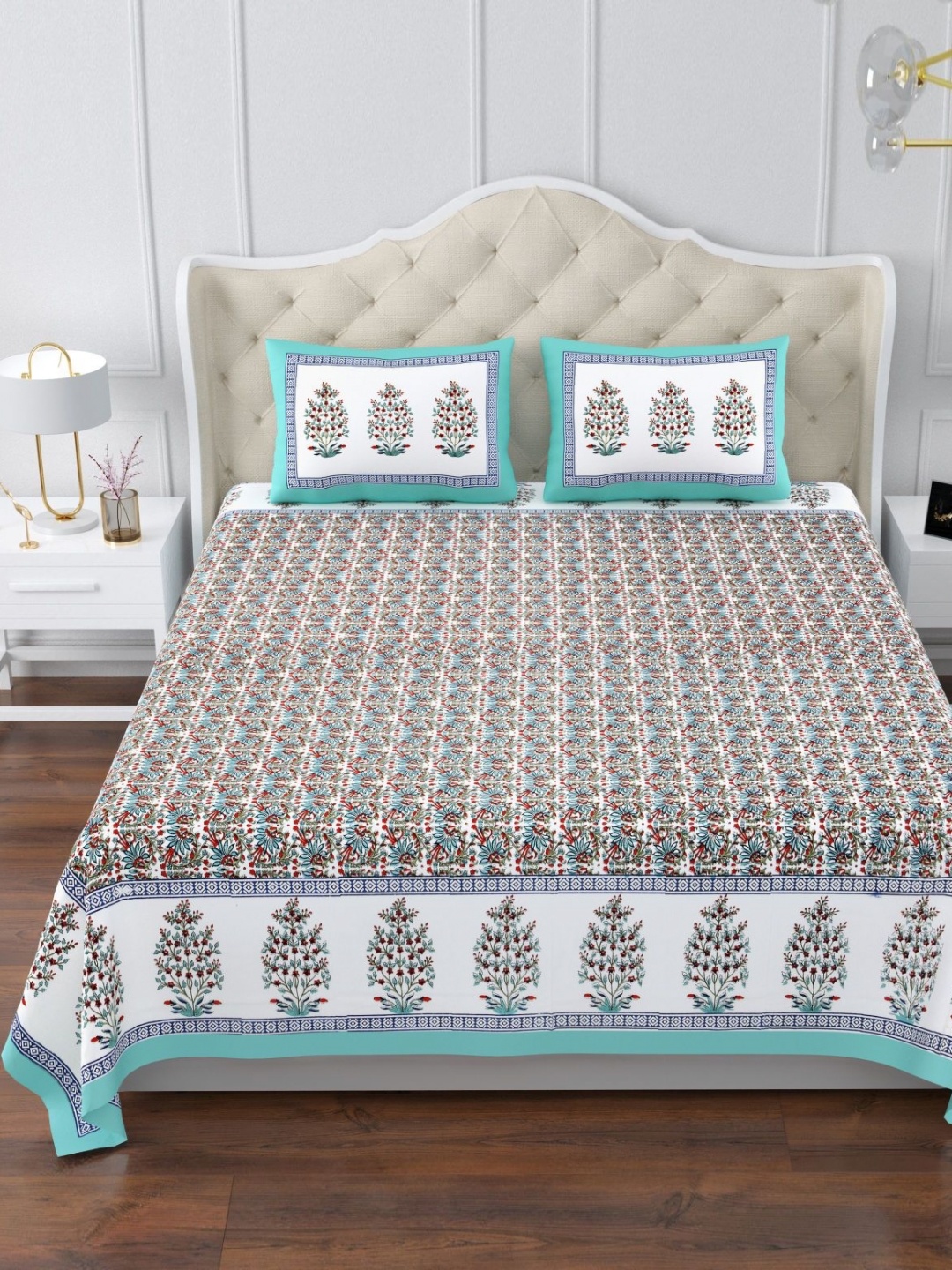 

Urban Jaipur Blue & Red Floral King Bedsheet with 2 Pillow Covers