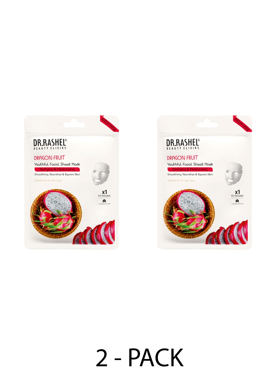 

DR.RASHEL Set Of 2 Dragon Fruit Sheet Mask With Serum - 20 g Each, Red